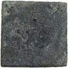 BRONZE SCALE WEIGHT Byzantine. Bronze square scale weight. The engraved 'NS' sign identifies it as being as heavy as six nomismata. Decoration with cr...