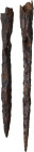 MEDIEVAL JAVELIN SPIKES Early medieval period. Two medieval iron javelin spikes. Lenght: 106 and 91 mm. Minor corrosions, good general conditions. IMP...