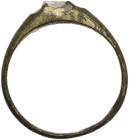 GILDED BRONZE RING Modern era, XVIII-XIX century AD. Thin and delicate gold-plated bronze ring with a square stone set (quartz?). Inner size: 16 mm.