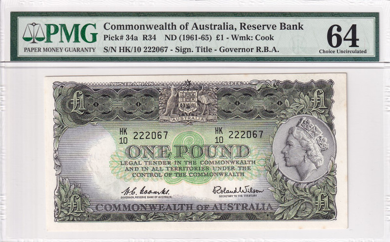 Australia, 1 Pound, 1961/1965, UNC, p34a

PMG 64, Commonwealth of Australia
...
