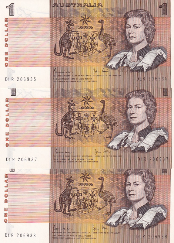 Australia, 1 Dollar, 1983, UNC, p42d, (Total 3 consecutive Banknotes)

Signs: ...