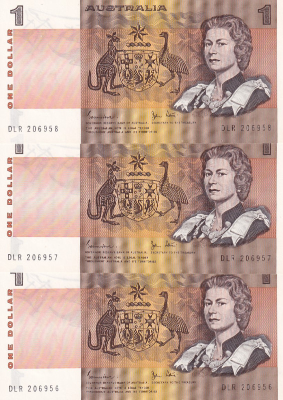 Australia, 1 Dollar, 1983, UNC, p42d, (Total 3 consecutive Banknotes)

Signs: ...