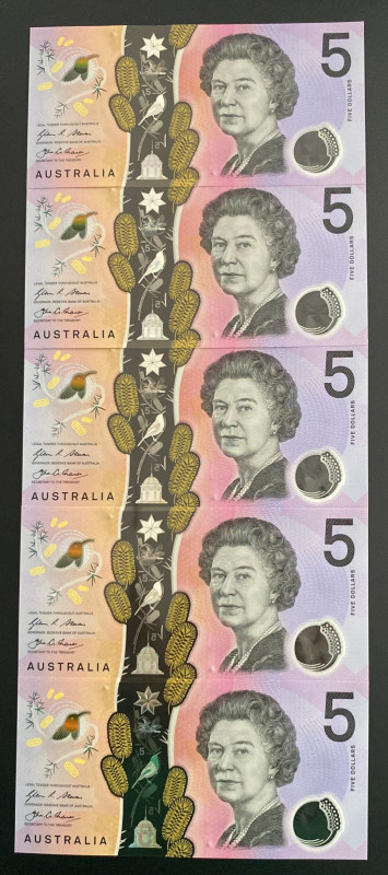 Australia, 5 Dollars, 2016, UNC, p62, (Total 5 consecutive banknotes)

Estimat...