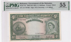 Bahamas, 4 Shillings, 1961, AUNC, p13c