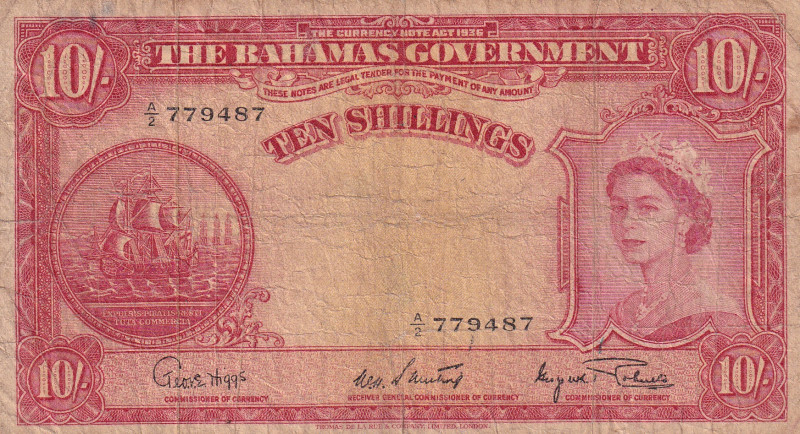 Bahamas, 10 Shillings, 1963, FINE(-), p14d

Estimate: USD 40-80