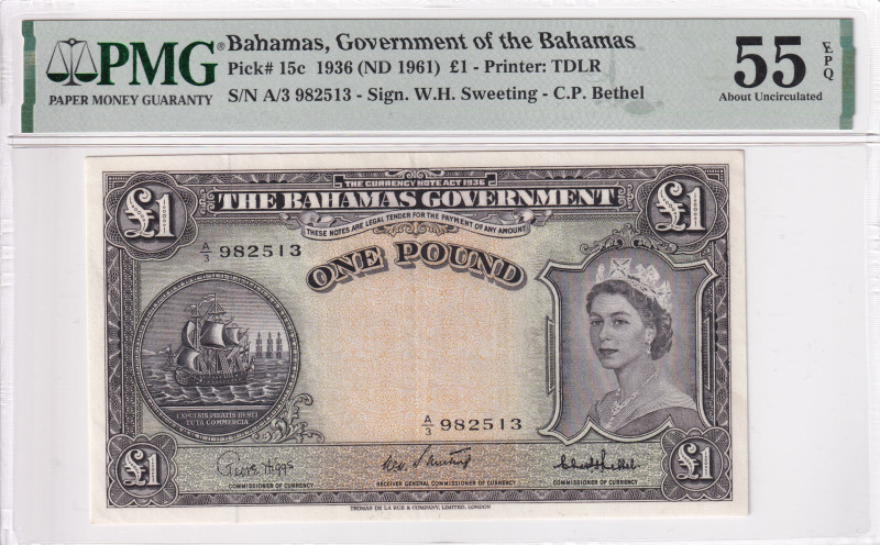 Bahamas, 1 Pound, 1936, AUNC, p15c

PMG 55 EPQ, Rare

Estimate: USD 600-1200