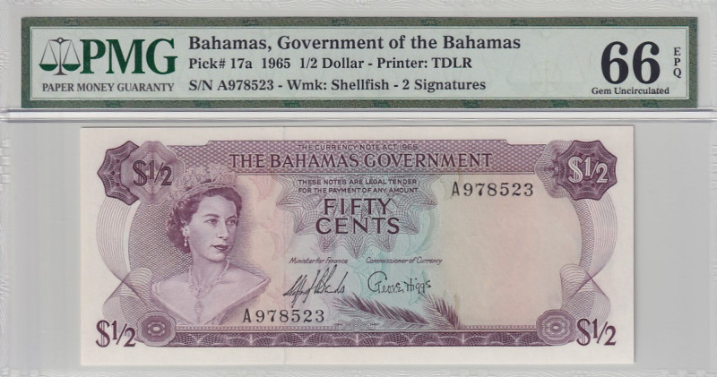 Bahamas, 1/2 Dollar, 1965, UNC, p17a

PMG 66 EPQ

Estimate: USD 125-250