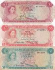 Bahamas, 1 Dollar, 3 Dollars and 5 Dollars, 1965, Fair / Fine, p18a, p19a, p21b, (Total 3 banknotes)