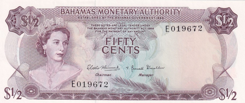 Bahamas, 50 Cents, 1968, UNC, p26a

Counting mark, teller mark

Estimate: US...