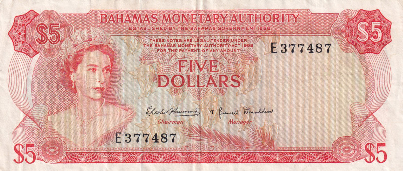Bahamas, 5 Dollars, 1968, VF, p29a

Estimate: USD 50-100