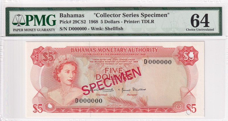Bahamas, 5 Dollars, 1968, UNC, p29CS2, SPECIMEN

PMG 64, Collector Series

E...