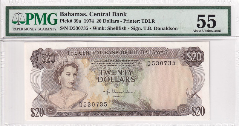 Bahamas, 20 Dollars, 1974, AUNC, p39a

PMG 55, Very Rare

Estimate: USD 1250...