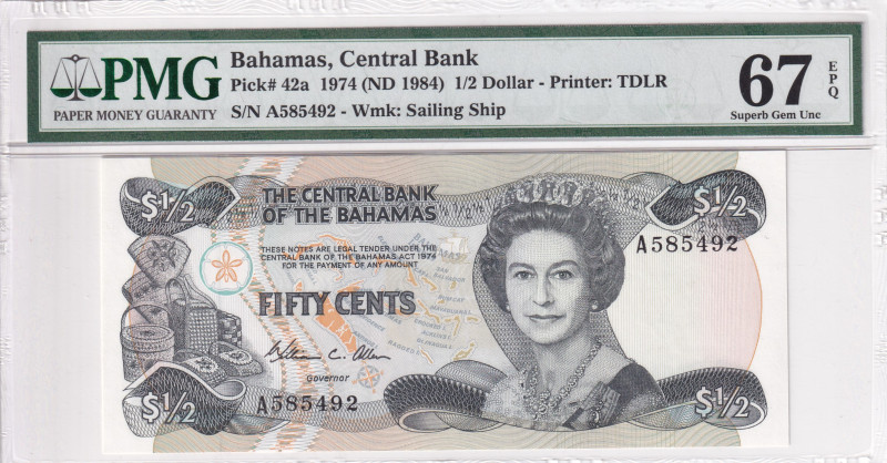 Bahamas, 1/2 Cent, 1974, UNC, p42a

PMG 67 EPQ

Estimate: USD 30-60