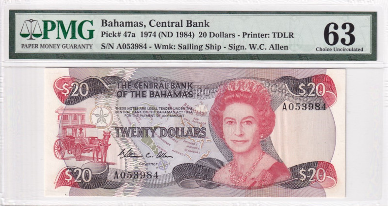 Bahamas, 20 Dollars, 1974, UNC, p47a

PMG 63

Estimate: USD 300-600
