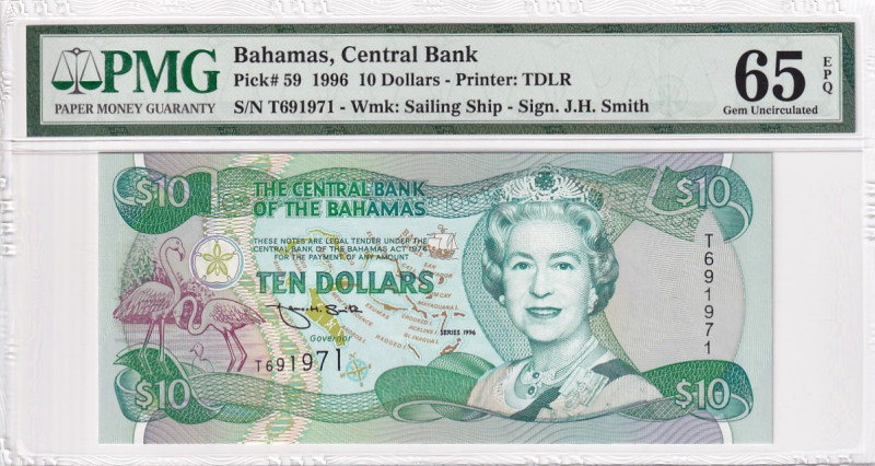 Bahamas, 10 Dollars, 1996, UNC, p59

PMG 65 EPQ

Estimate: USD 300-600