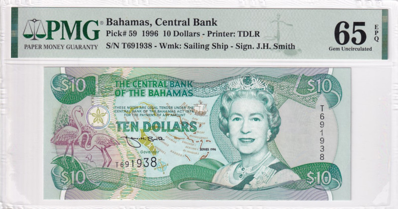 Bahamas, 10 Dollars, 1996, UNC, p59

PMG 64 EPQ

Estimate: USD 250-500