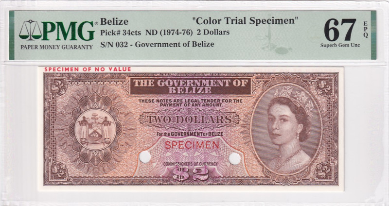 Belize, 2 Dollars, 1974/1976, UNC, p34cts, SPECIMEN

PMG 67 EPQ, High conditio...