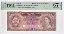 Belize, 2 Dollars, 1974/1976, UNC, p34cts, SPECIMEN