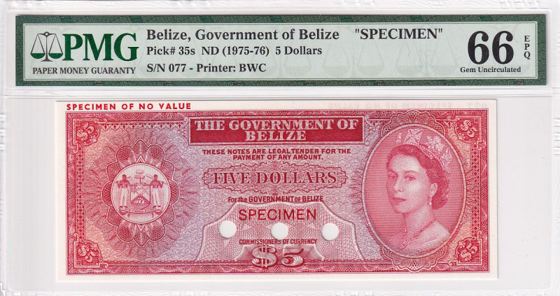 Belize, 5 Dollars, 1975/1976, UNC, p35s, SPECIMEN

PMG 66

Estimate: USD 400...