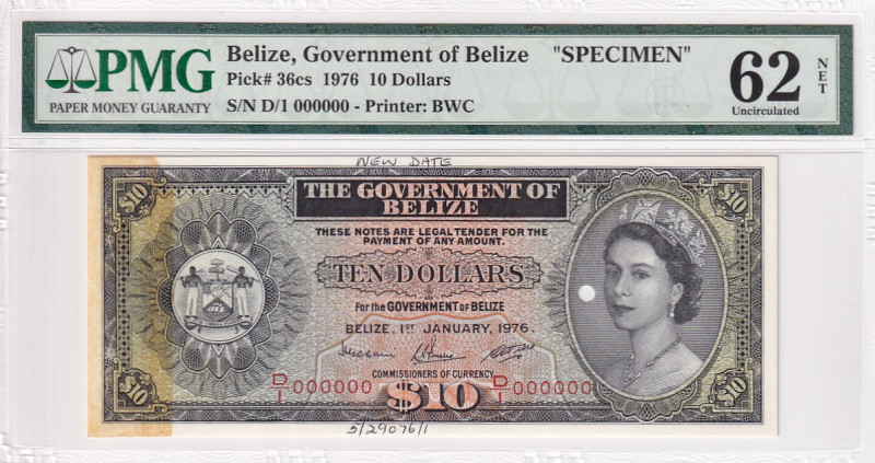 Belize, 10 Dollars, 1976, UNC, p36cs, SPECIMEN

PMG 62 NET, Rare

Estimate: ...