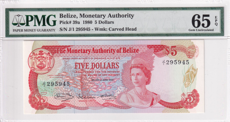 Belize, 5 Dollars, 1980, UNC, p39a

PMG 65 EPQ

Estimate: USD 125-250