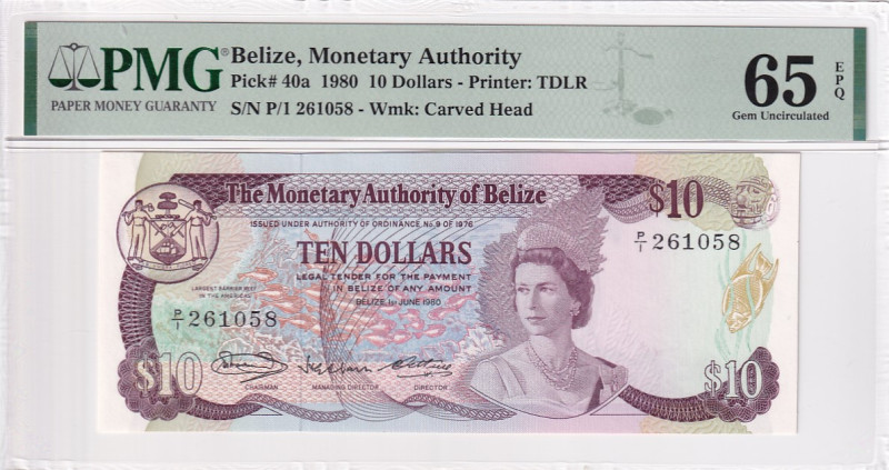 Belize, 10 Dollars, 1980, UNC, p40a

PMG 65 EPQ

Estimate: USD 300-600
