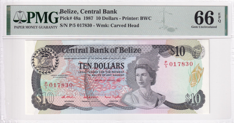 Belize, 10 Dollars, 1987, UNC, p48a

PMG 66 EPQ

Estimate: USD 400-800
