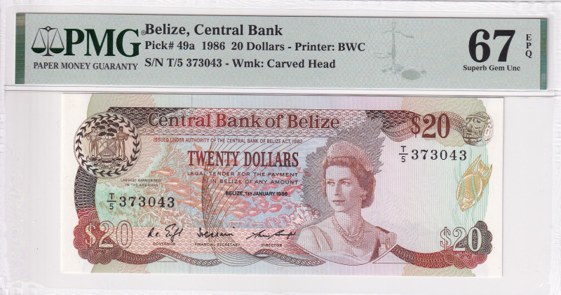 Belize, 20 Dollars, 1986, UNC, p49a

PMG 67 EPQ, High condition , 3rd highest ...