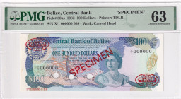 Belize, 100 Dollars, 1983, UNC, p50as, SPECIMEN
