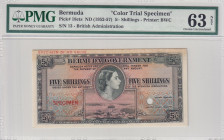 Bermuda, 5 Shillings, 1952/1957, UNC, p18cts, SPECIMEN
