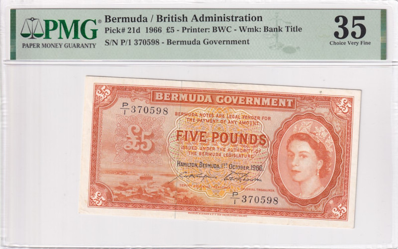Bermuda, 5 Pounds, 1966, VF, p21d

PMG 35, Very Rare

Estimate: USD 1000-200...