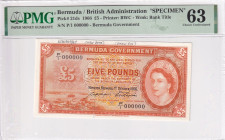 Bermuda, 5 Pounds, 1966, UNC, p21ds, SPECIMEN