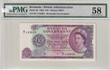 Bermuda, 10 Pounds, 1964, AUNC, p22