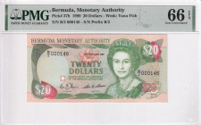 Bermuda, 20 Dollars, 1989, UNC, p37b, Low serial Number