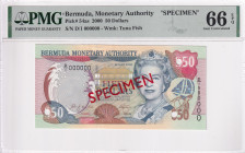 Bermuda, 50 Dollars, 2000, UNC, p54as, SPECIMEN