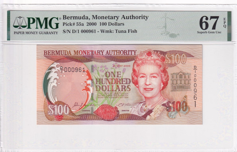 Bermuda, 100 Dollars, 2000, UNC, p55a

PMG 67 EPQ, High condition , First Thou...
