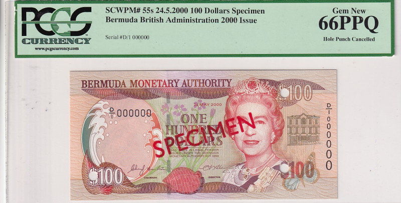 Bermuda, 100 Dollars, 2000, UNC, p55s, SPECIMEN

PCGS 66 PPQ

Estimate: USD ...