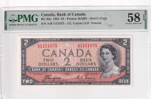 Canada, 2 Dollars, 1954, AUNC, p30a