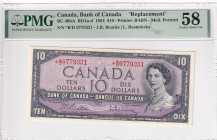 Canada, 10 Dollars, 1954, AUNC, p40bA, REPLACEMENT