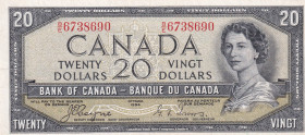 Canada, 20 Dollars, 1954, VF, p70a, DEVIL'S FACE