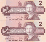 Canada, 2 Dollars, 1986, UNC, p94b, (Total 2 banknotes)