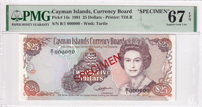 Cayman Islands, 25 Dollars, 1991, UNC, p14s, SPECIMEN

PMG 67 EPQ, High condit...
