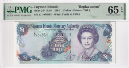 Cayman Islands, 1 Dollar, 2001, UNC, p26, REPLACEMENT