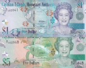 Cayman Islands, 1 Dollar and 5 Dollars, 2010, UNC, p38c, p39a