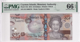 Cayman Islands, 25 Dollars, 2014, UNC, p41b, Low serial Number