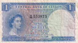 Ceylon, 1 Rupee, 1954, VF(-), p49b