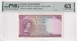 Ceylon, 2 Rupees, 1954, UNC, p50a