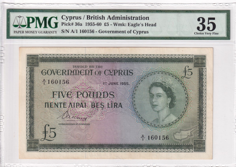 Cyprus, 5 Pounds, 1955, VF, p36a

PMG 35, Rare

Estimate: USD 500-1000