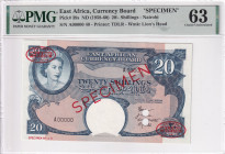 East Africa, 20 Shillings, 1958/60, UNC, p39s, SPECIMEN