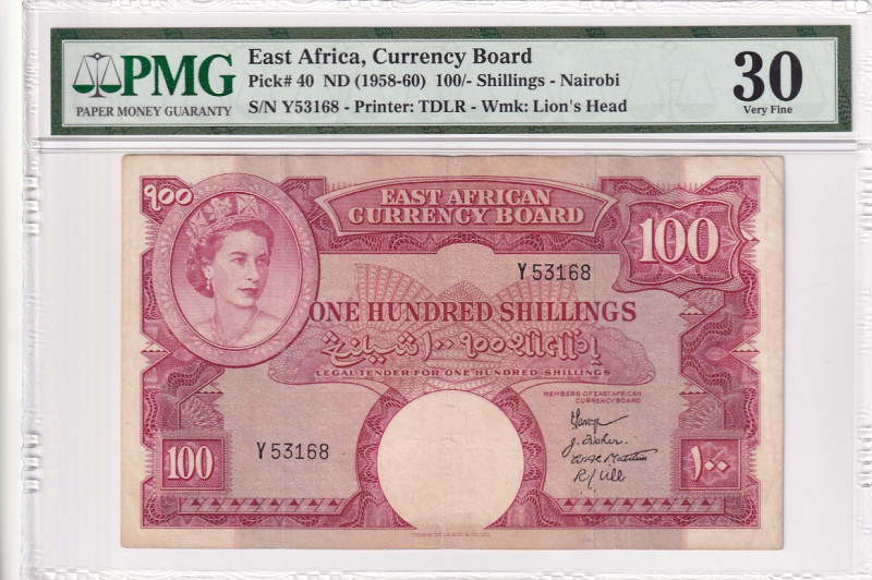 East Africa, 100 Shillings, 1958/1960, VF, p40

PMG 30

Estimate: USD 400-80...